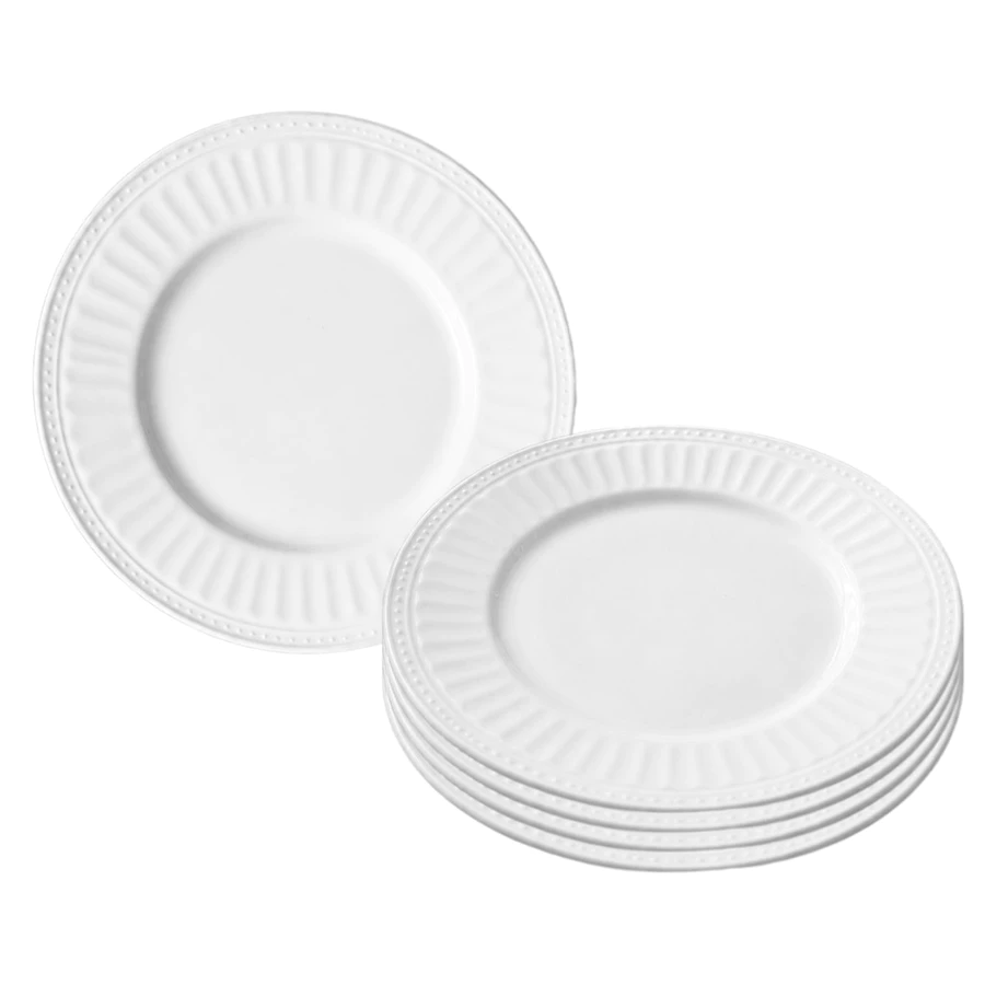 Jogo 4 Pratos Raso De Vidro Branco
